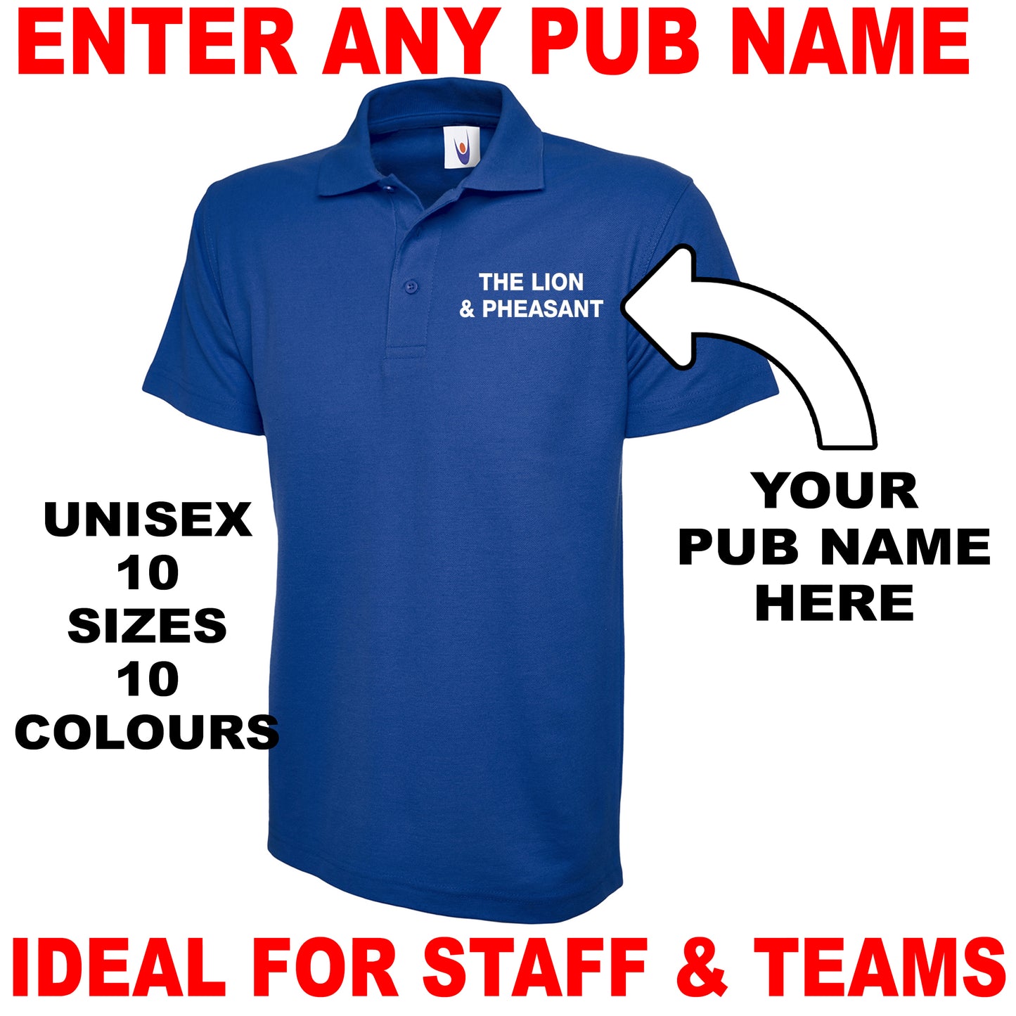 Personalised Pub Embroidered Classic Unisex Polo Shirt