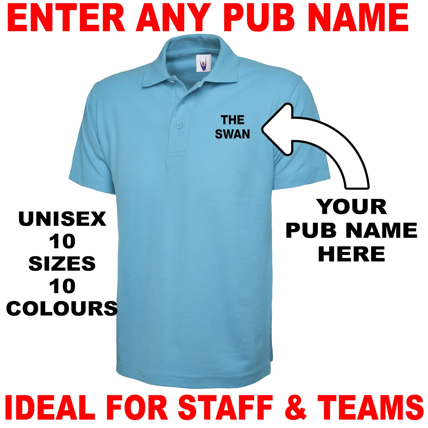 Personalised Pub Embroidered Classic Unisex Polo Shirt