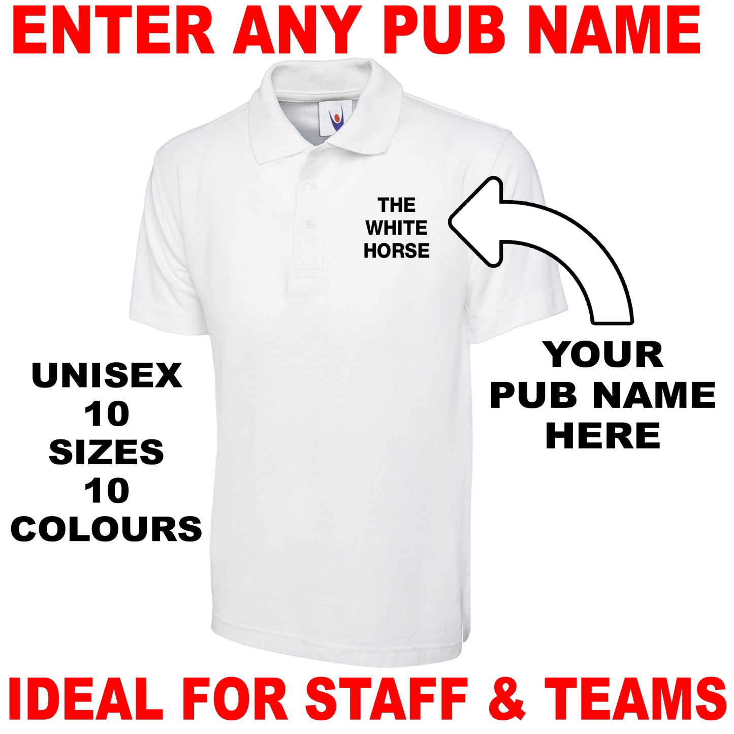 Personalised Pub Embroidered Classic Unisex Polo Shirt