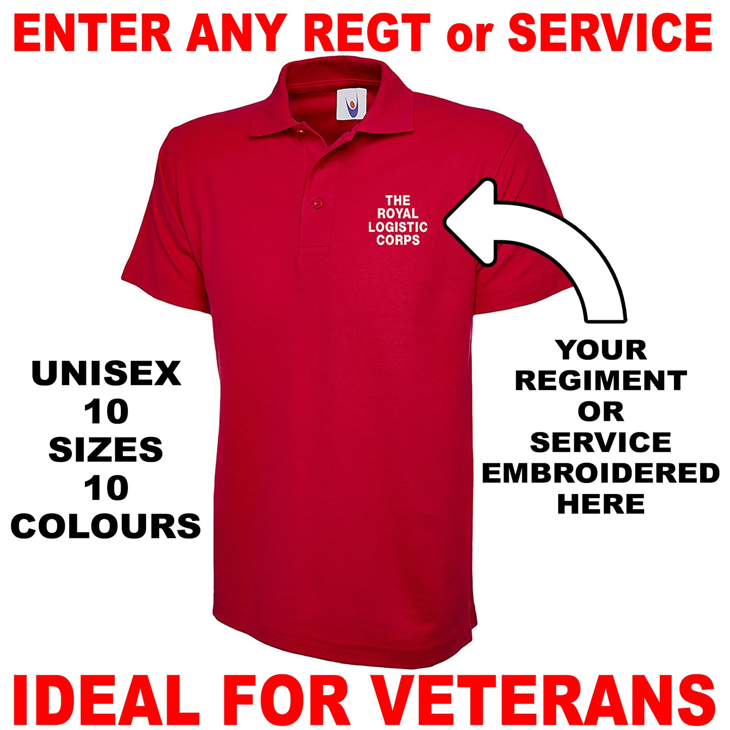 Personalised Military Embroidered Classic Polo Shirt Embroidered with any Regiment or Service