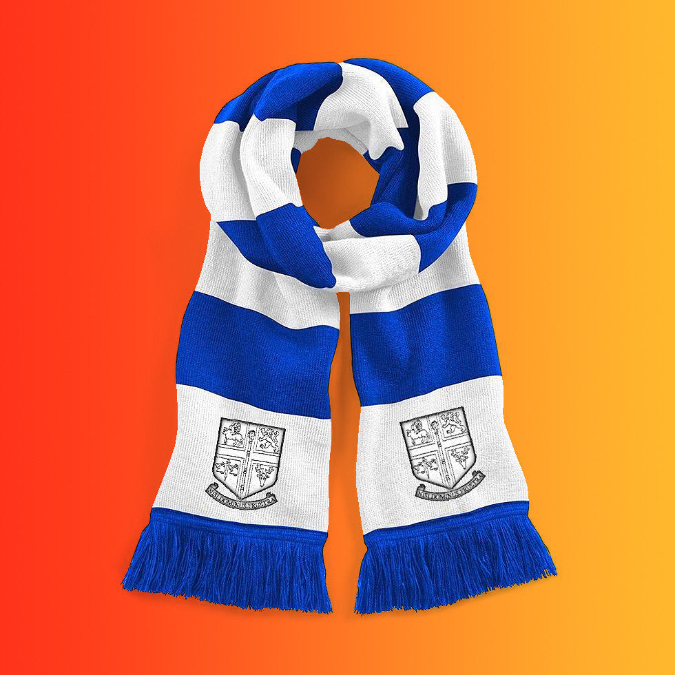 Retro Blues Bar Scarf with Embroidered Badge
