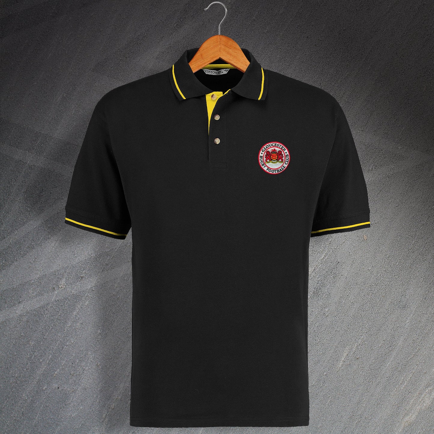 Retro Gloucester RFC Embroidered Contrast Polo Shirt