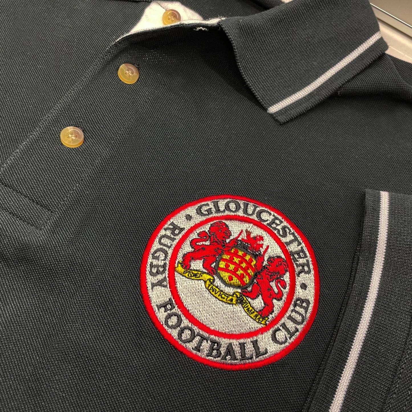 Retro Gloucester Rugby Embroidered Contrast Polo Shirt