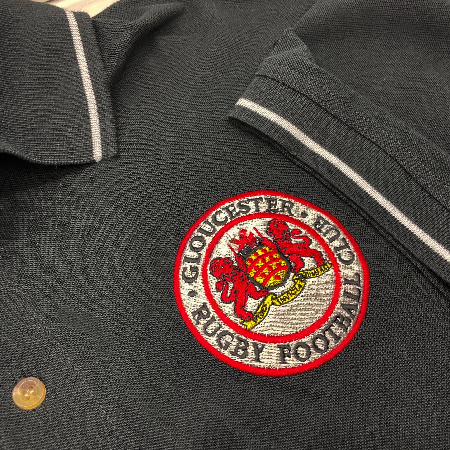 Retro Gloucester Rugby Embroidered Contrast Polo Shirt