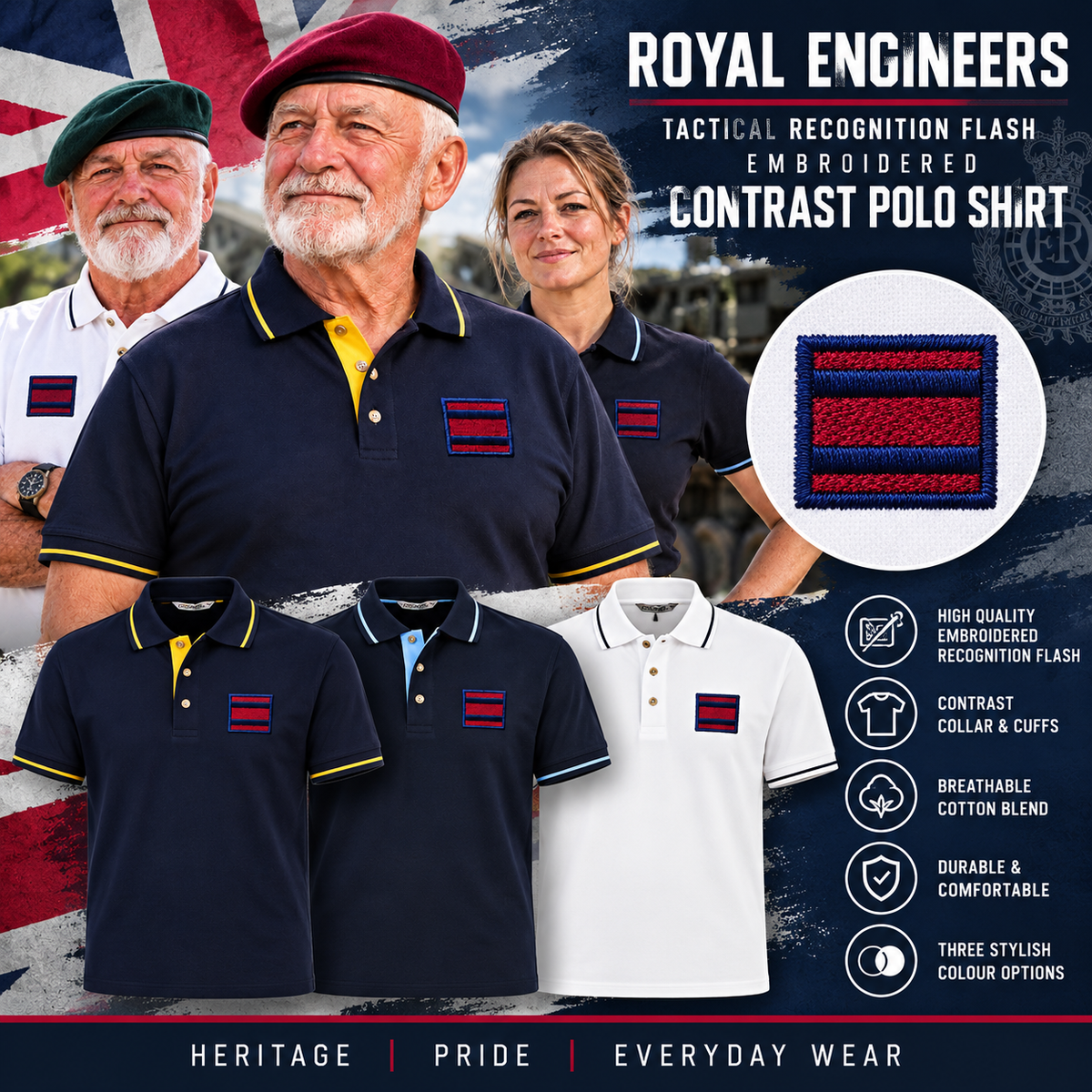 Royal Engineers Tactical Recognition Flash Embroidered Polo Shirt