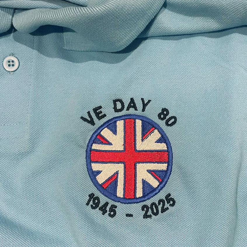 VE Day 80 1945-2025 Embroidered Classic Polo Shirt - Sky Blue 5XL