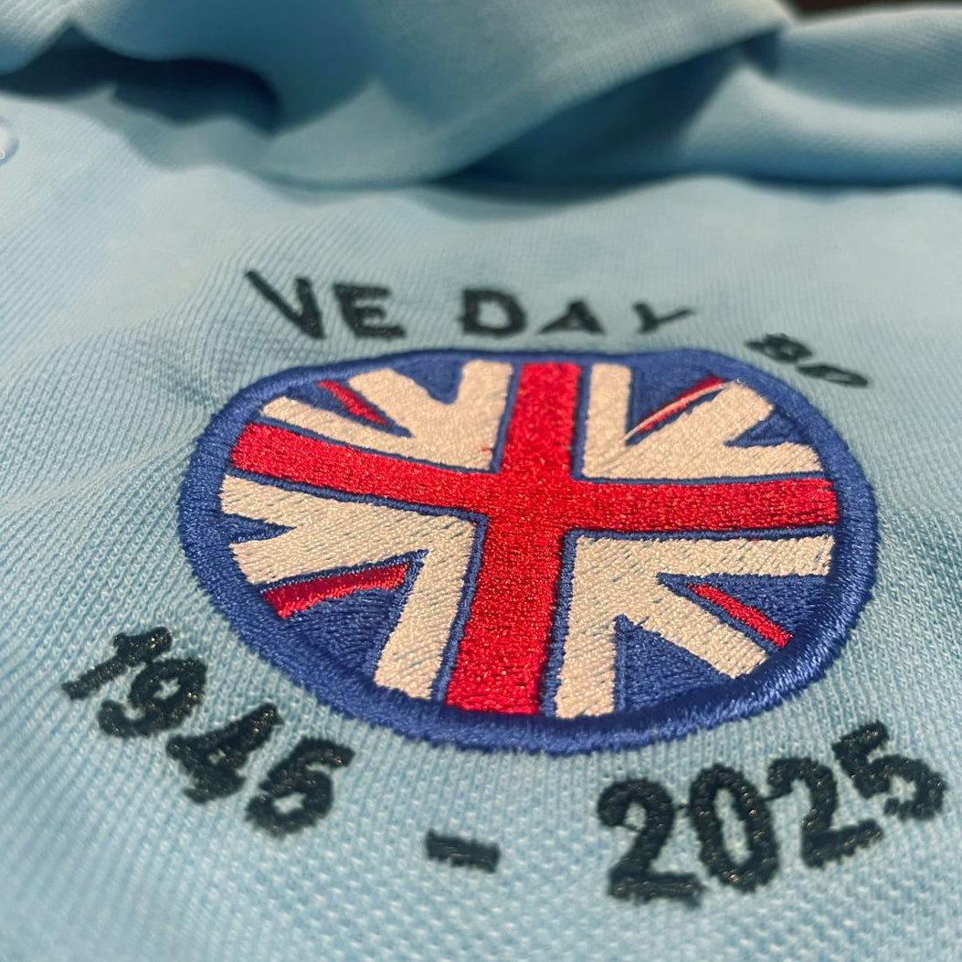 VE Day 80 1945-2025 Embroidered Classic Polo Shirt - Sky Blue 5XL