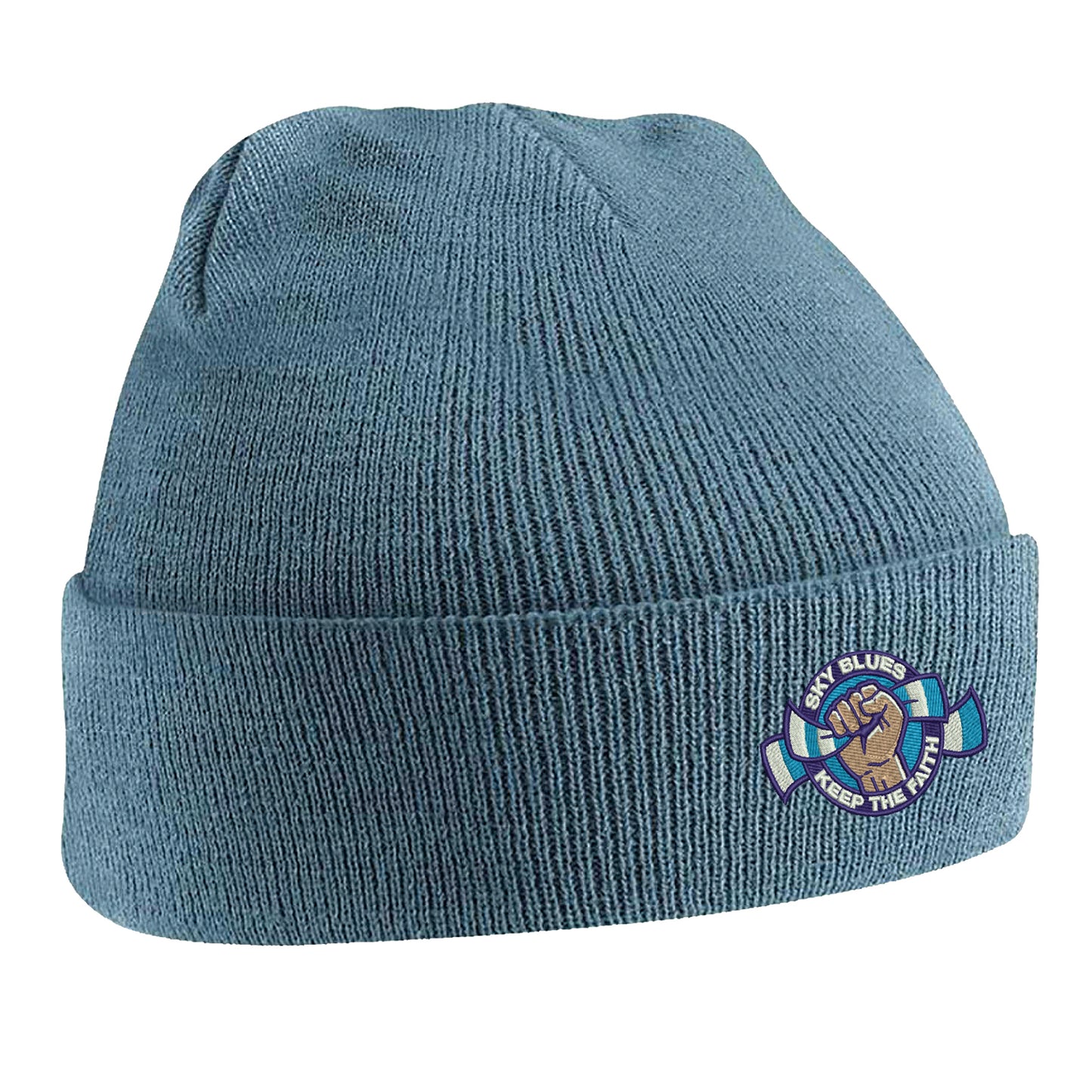 Sky Blues Keep The Faith Embroidered Beanie Hat