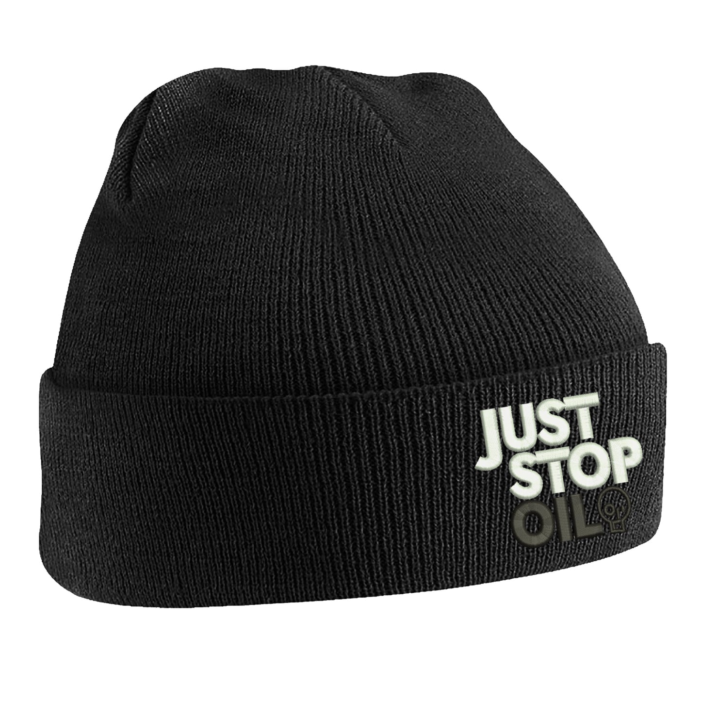 Just Stop Oil Embroidered Beanie Hat