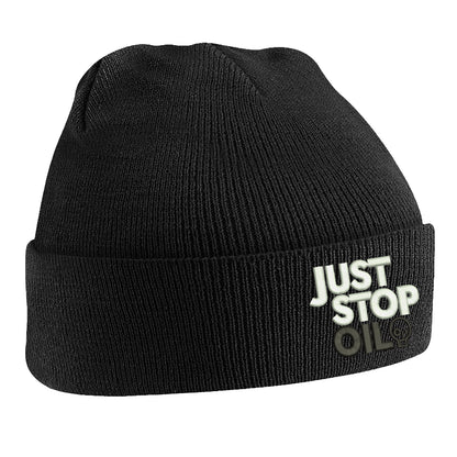Just Stop Oil Embroidered Beanie Hat