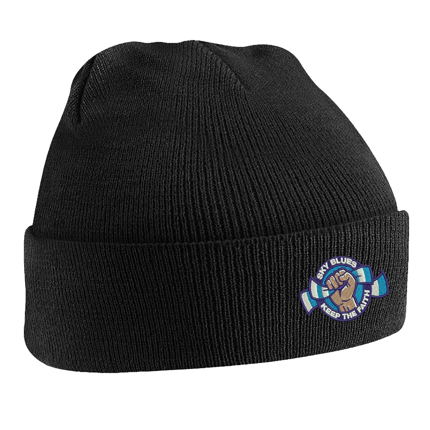 Sky Blues Keep The Faith Embroidered Beanie Hat