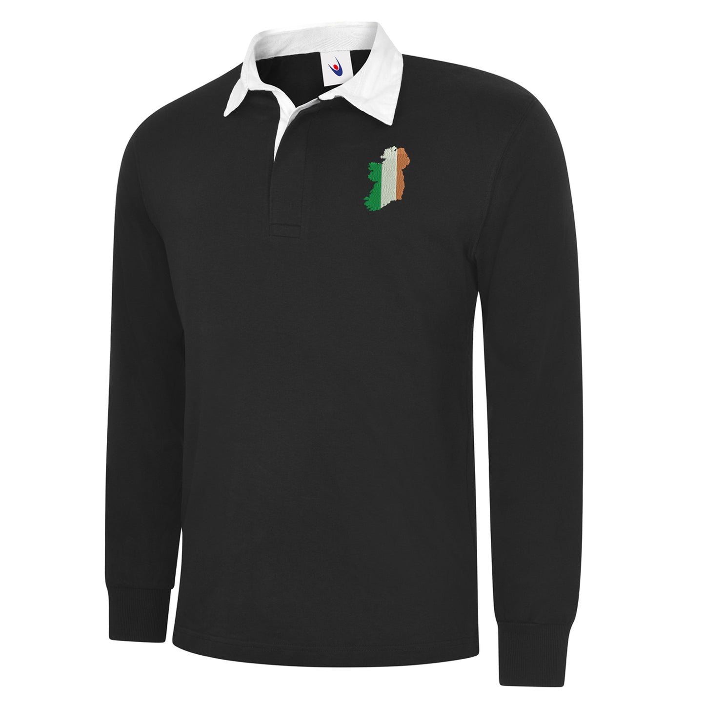 Ireland Flag Map Embroidered Long Sleeve Rugby Shirt