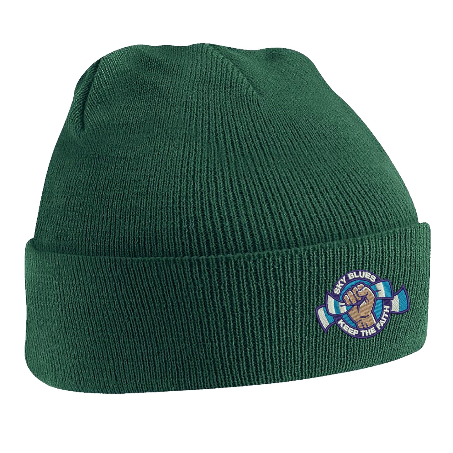 Sky Blues Keep The Faith Embroidered Beanie Hat