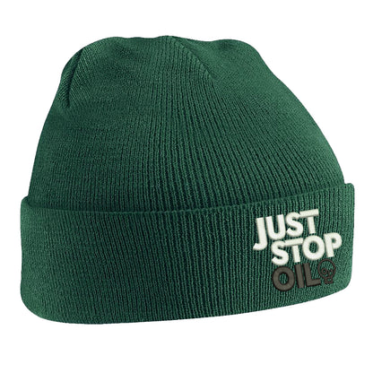 Just Stop Oil Embroidered Beanie Hat