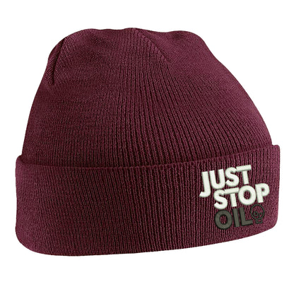 Just Stop Oil Embroidered Beanie Hat