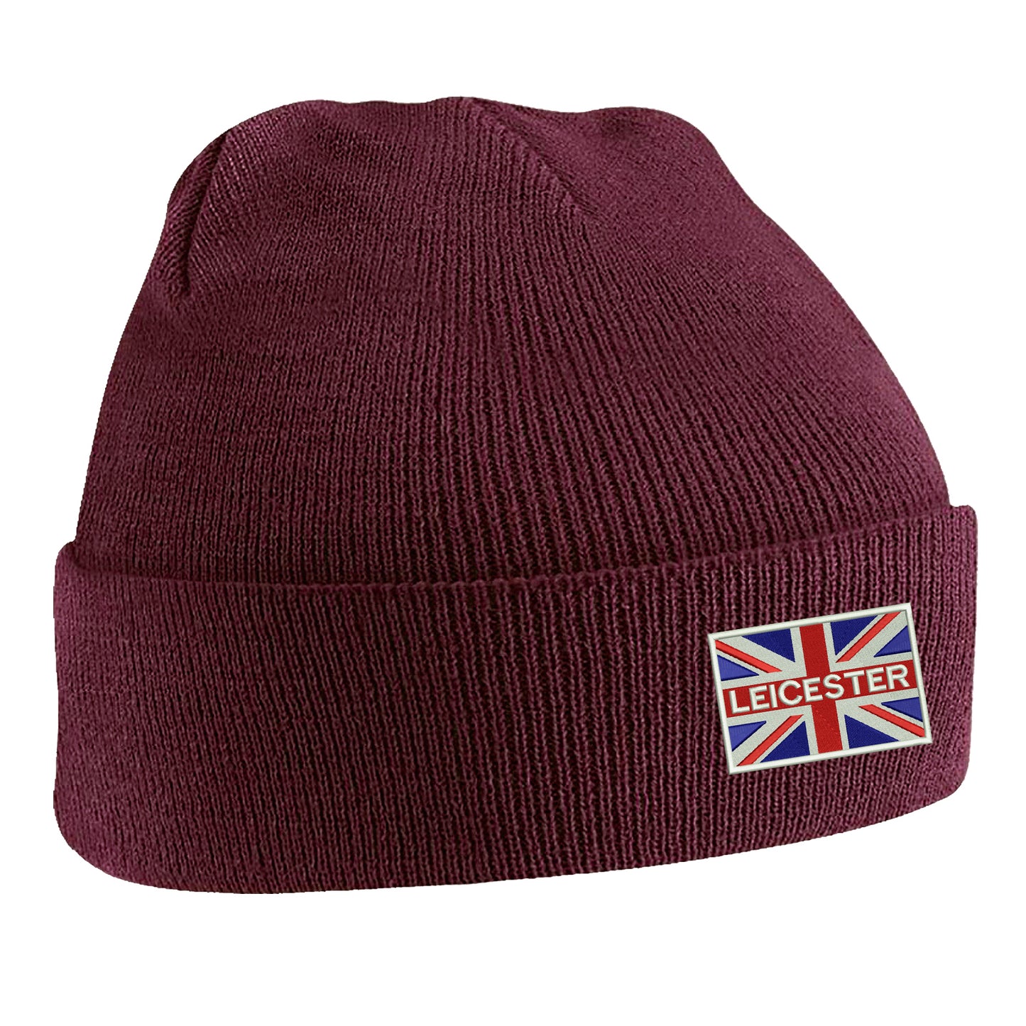 Leicester Coloured Union Jack Embroidered Beanie Hat