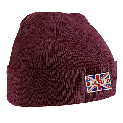 Leicester Coloured Union Jack Embroidered Beanie Hat