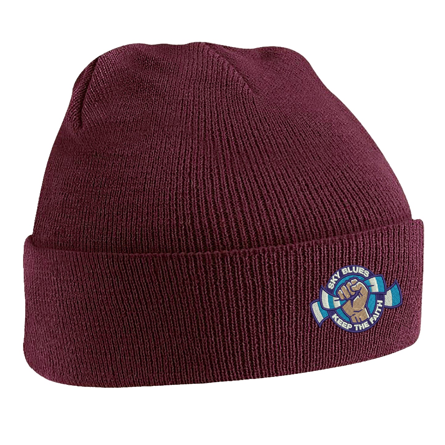 Sky Blues Keep The Faith Embroidered Beanie Hat