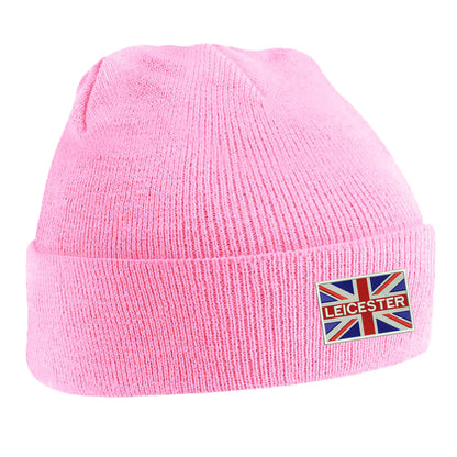 Leicester Coloured Union Jack Embroidered Beanie Hat