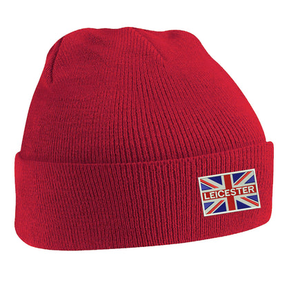 Leicester Coloured Union Jack Embroidered Beanie Hat