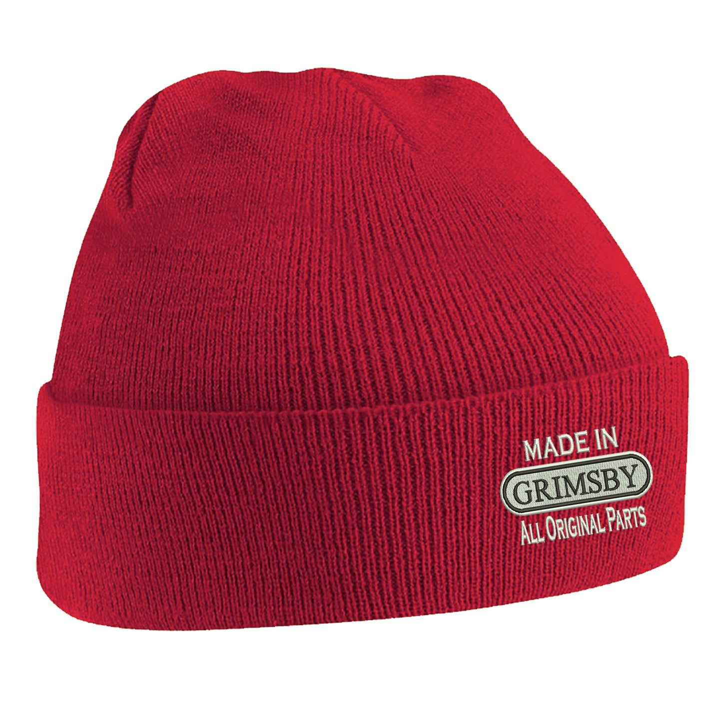 Made in Grimsby All Original Parts Embroidered Beanie Hat