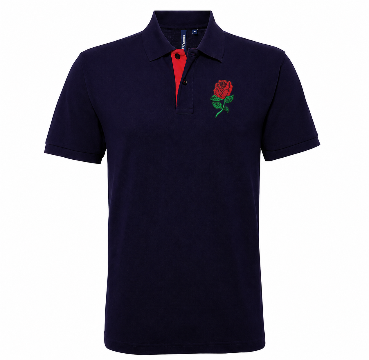 Retro England Rugby Embroidered Classic Fit Contrast Polo Shirt - Navy Red 3XL