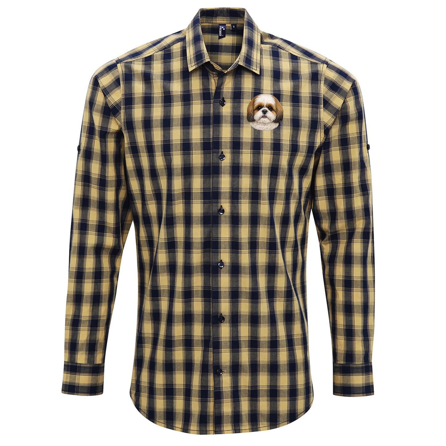 Shih Tzu Dog Face Check Long Sleeve Shirt 