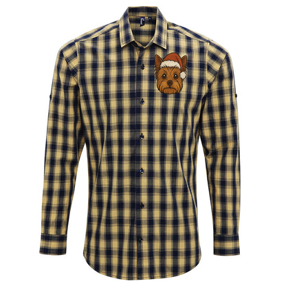 Yorkshire Terrier Christmas Check Long Sleeve Shirt 