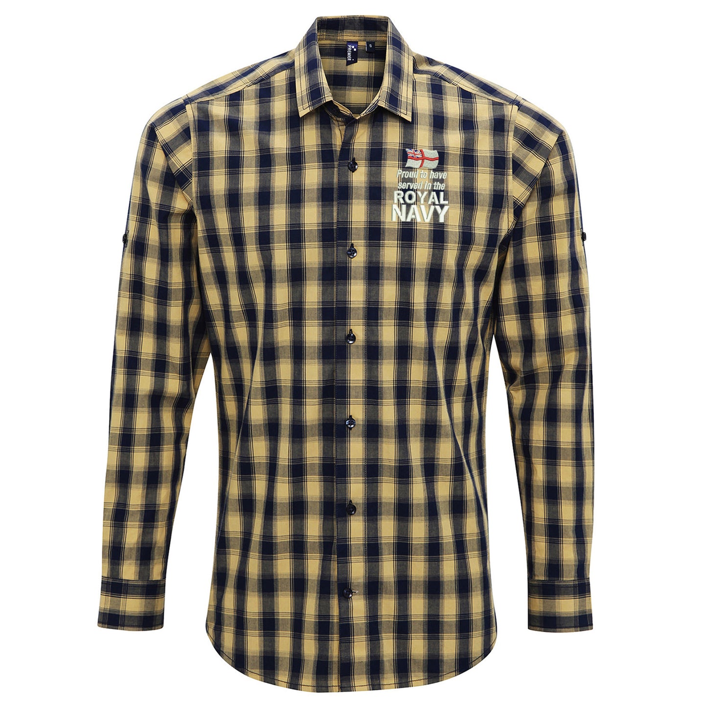Proud to Have Served in The Royal Navy Embroidered Long Sleeve Mulligan Check Shirt