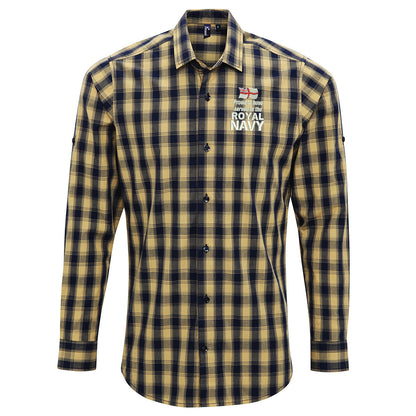 Proud to Have Served in The Royal Navy Embroidered Long Sleeve Mulligan Check Shirt