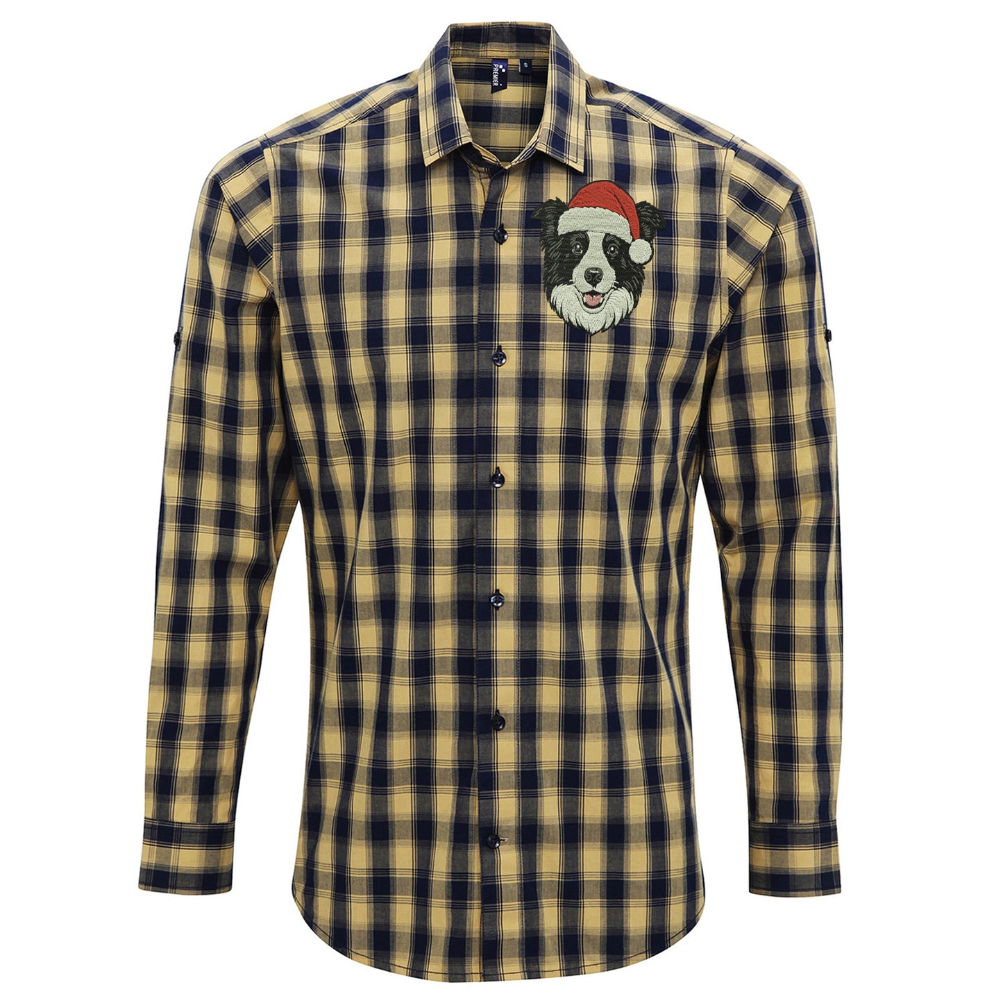 Border Collie Christmas Check Long Sleeve Shirt