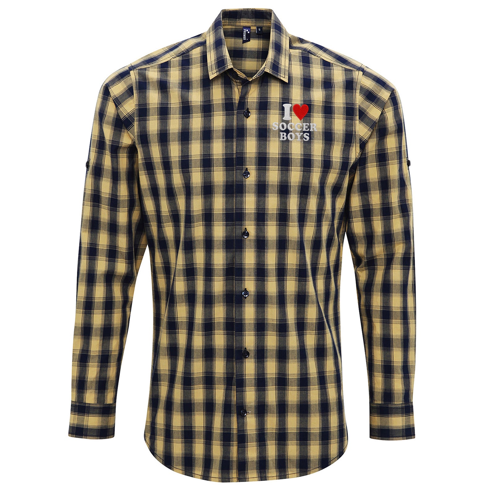 I Love Soccer Boys Check Long Sleeve Shirt