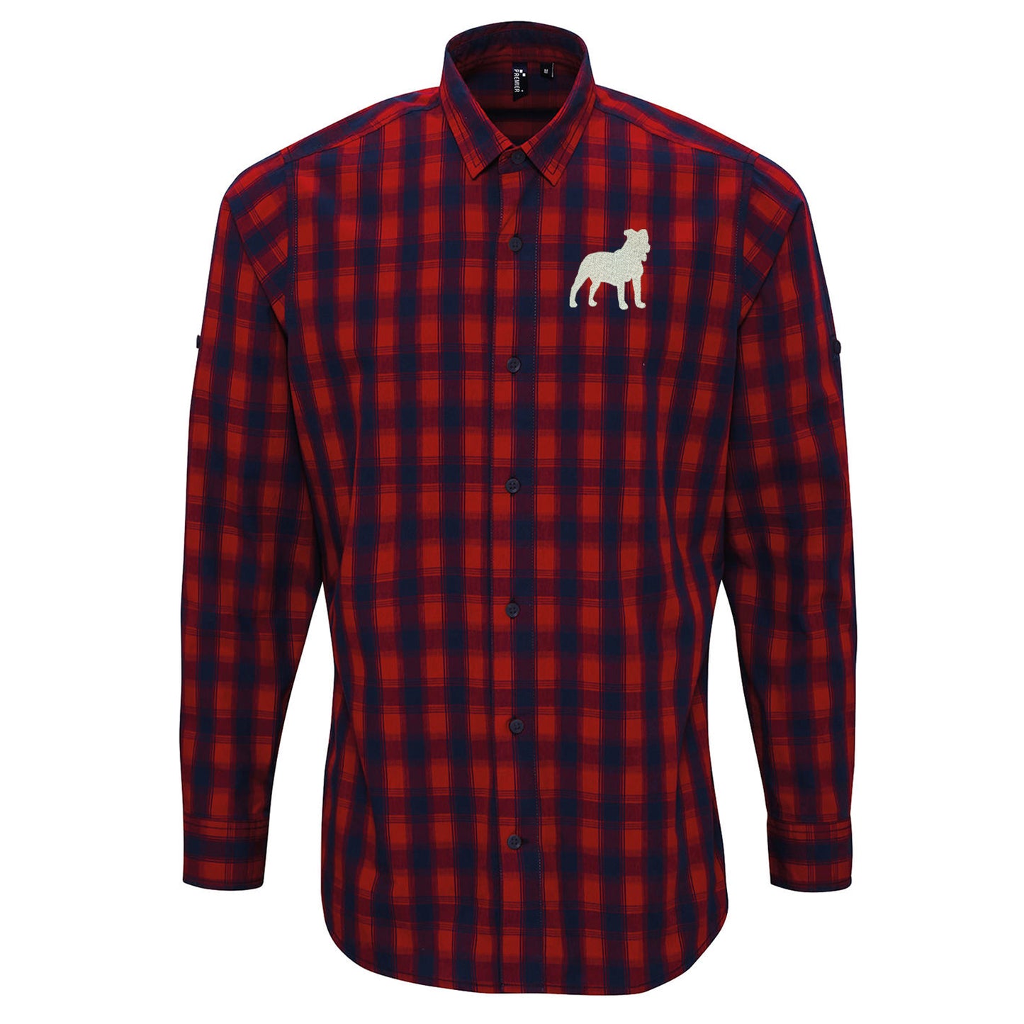 Staffordshire Bull Terrier Embroidered Long Sleeve Mulligan Check Shirt