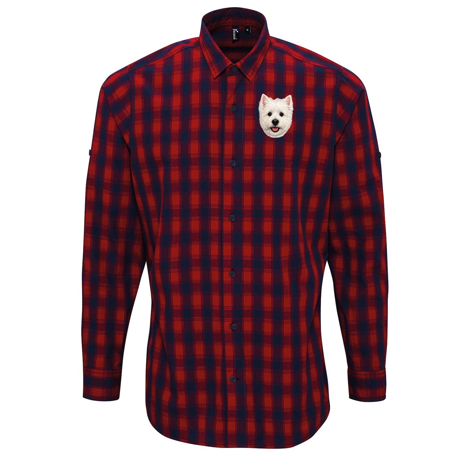 Westie Dog Face Check Long Sleeve Shirt 