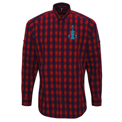 Retro West Ham Three Time Cup Winners Embroidered Long Sleeve Mulligan Check Shirt