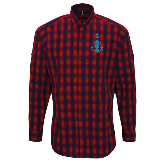 Retro West Ham Three Time Cup Winners Embroidered Long Sleeve Mulligan Check Shirt
