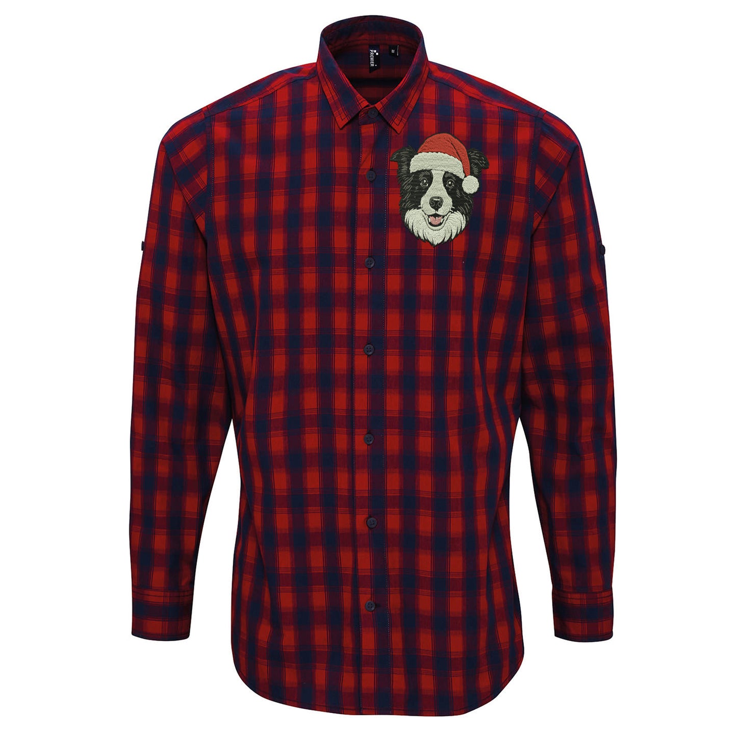 Border Collie Christmas Check Long Sleeve Shirt