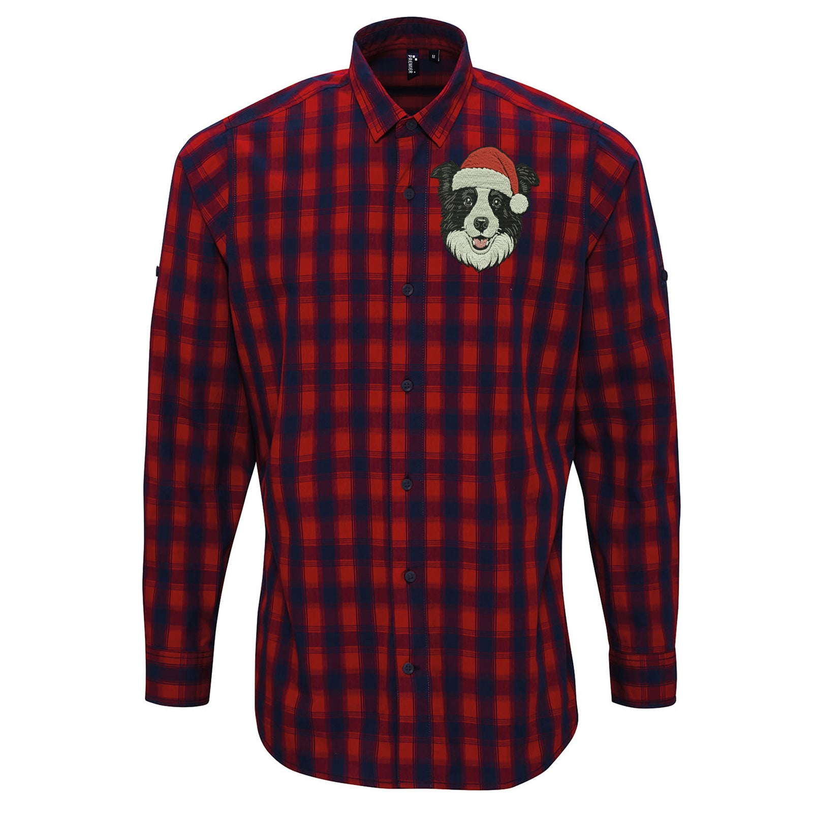 Border Collie Christmas Check Long Sleeve Shirt