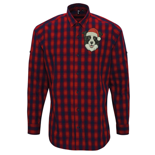 Border Collie Christmas Check Long Sleeve Shirt