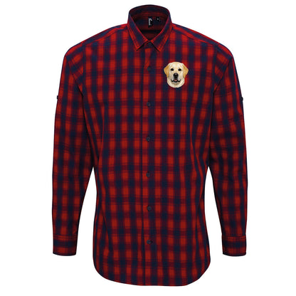 Yellow Labrador Dog Face Check Long Sleeve Shirt