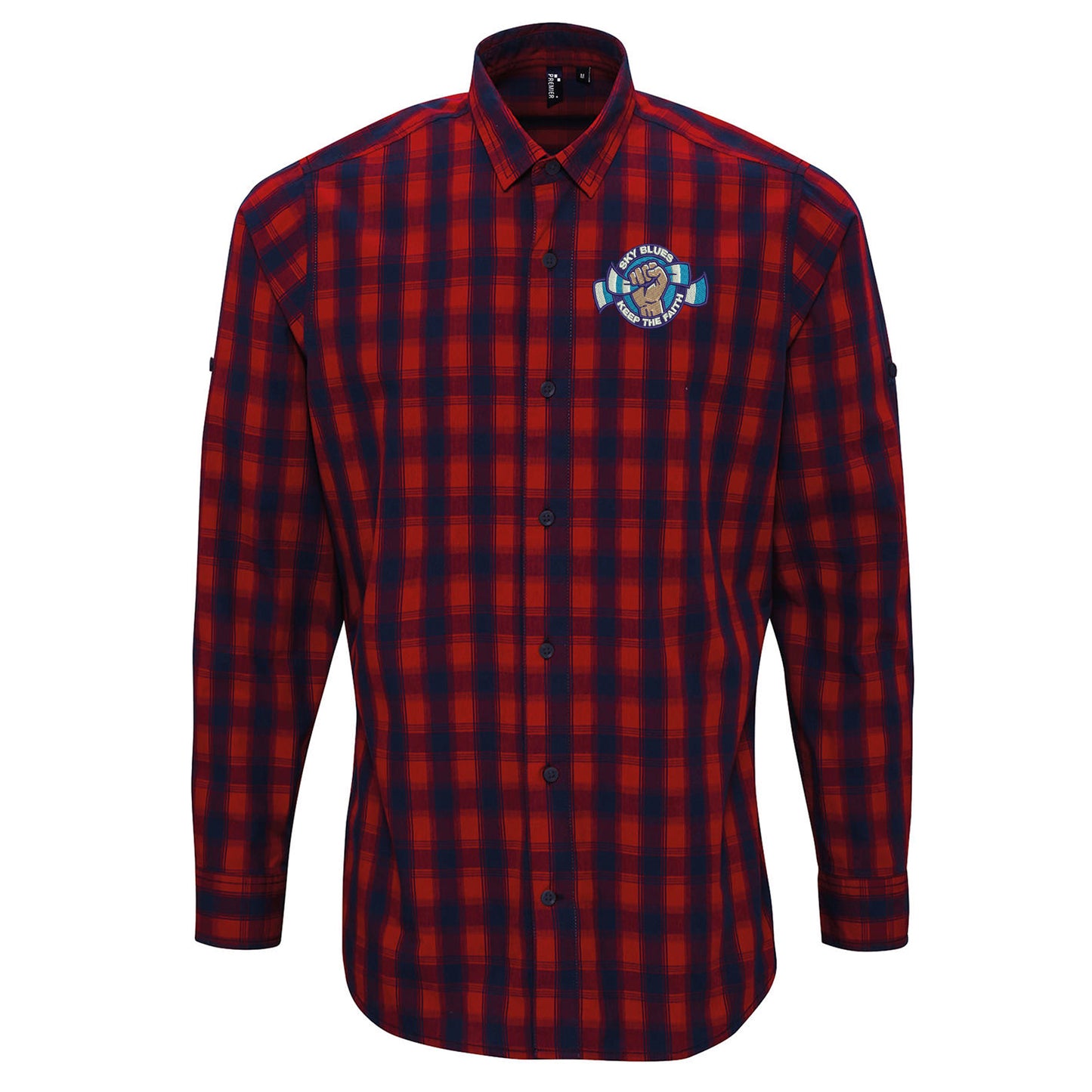 Sky Blues Keep The Faith Embroidered Long Sleeve Mulligan Check Shirt