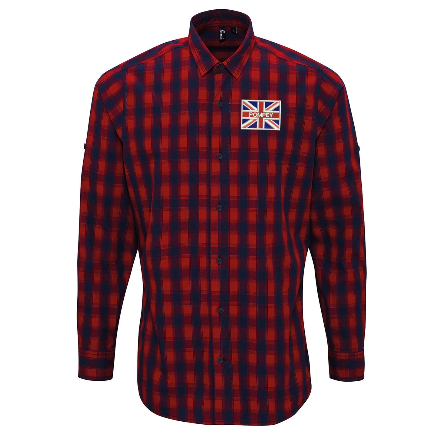 Pompey Coloured Union Jack  Embroidered Long Sleeve Mulligan Check Shirt