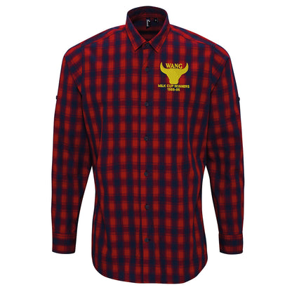 Retro Oxford Milk Cup Winners 1985-86 Embroidered Long Sleeve Mulligan Check Shirt