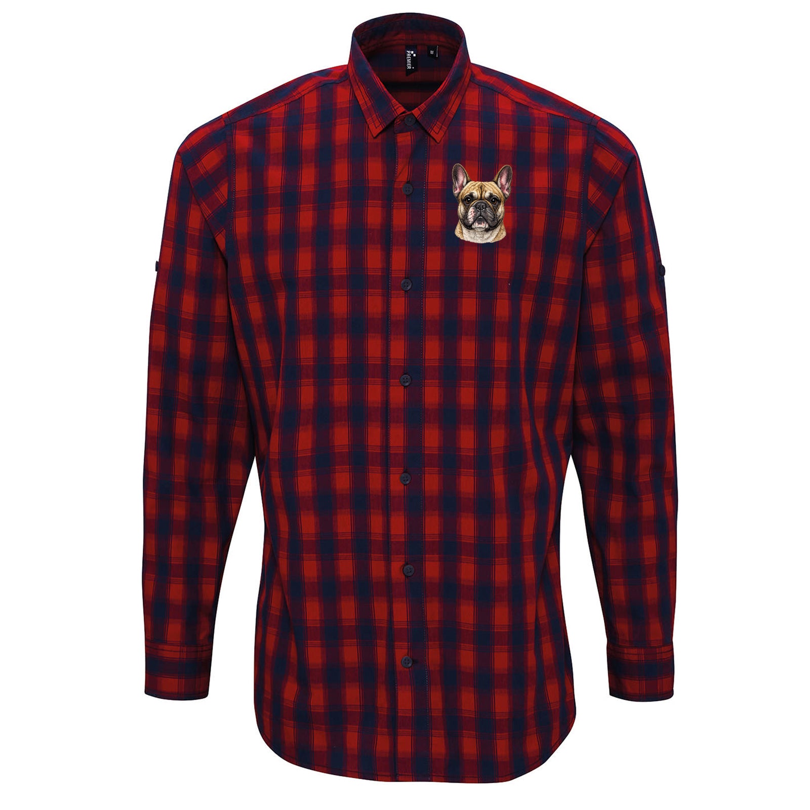 French Bulldog Dog Face Check Long Sleeve Shirt