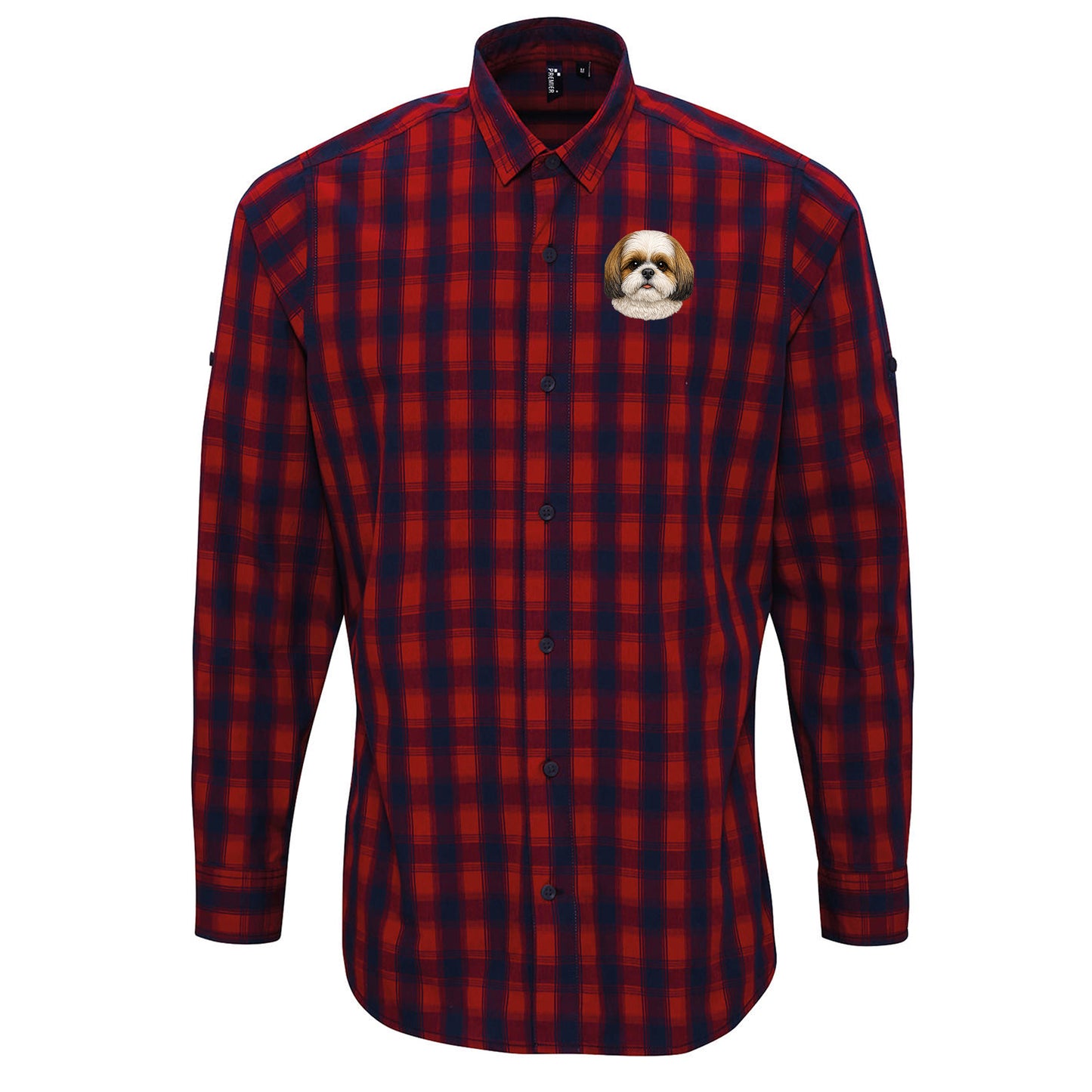 Shih Tzu Dog Face Check Long Sleeve Shirt 