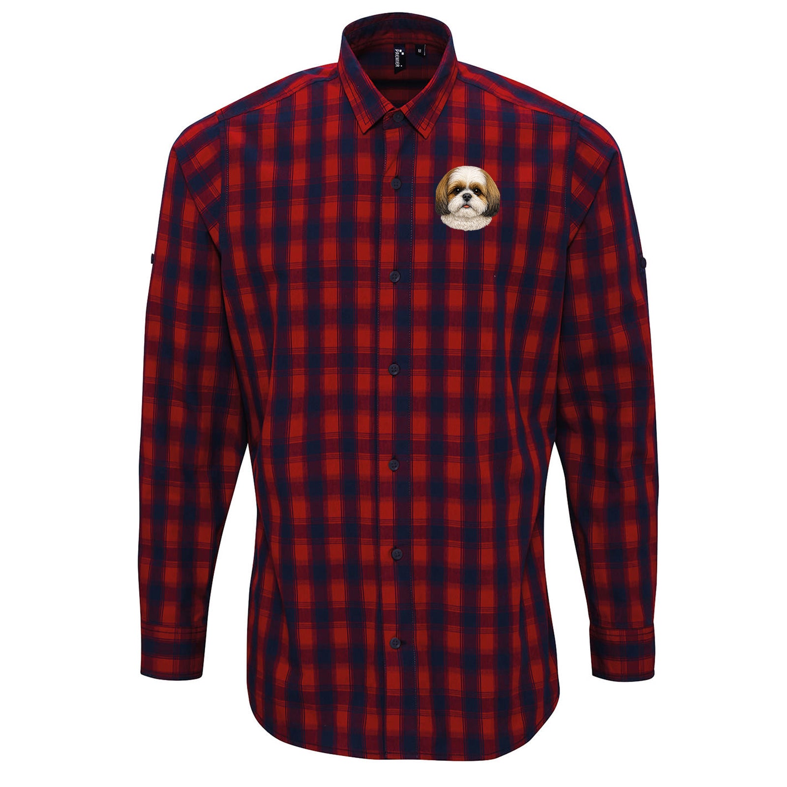 Shih Tzu Dog Face Check Long Sleeve Shirt 