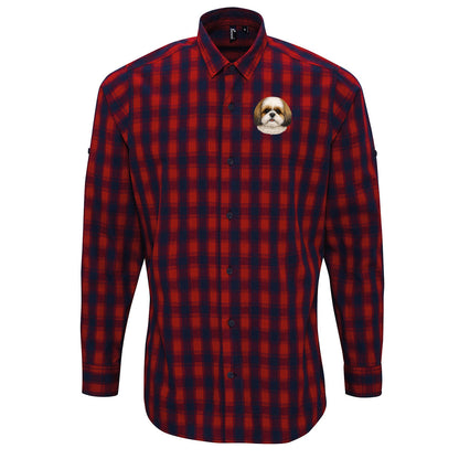 Shih Tzu Dog Face Check Long Sleeve Shirt 