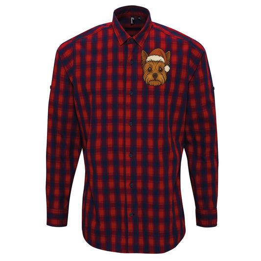 Yorkshire Terrier Christmas Check Long Sleeve Shirt 