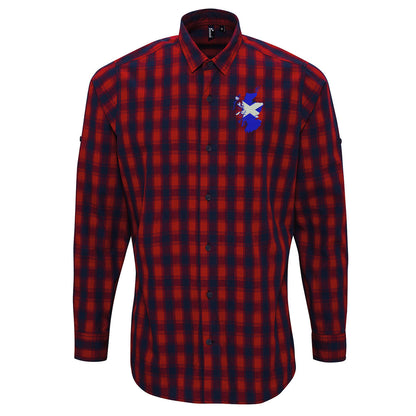 Scotland Flag Map Embroidered Long Sleeve Mulligan Check Shirt