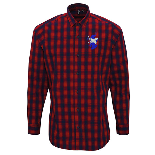 Scotland Flag Map Embroidered Long Sleeve Mulligan Check Shirt